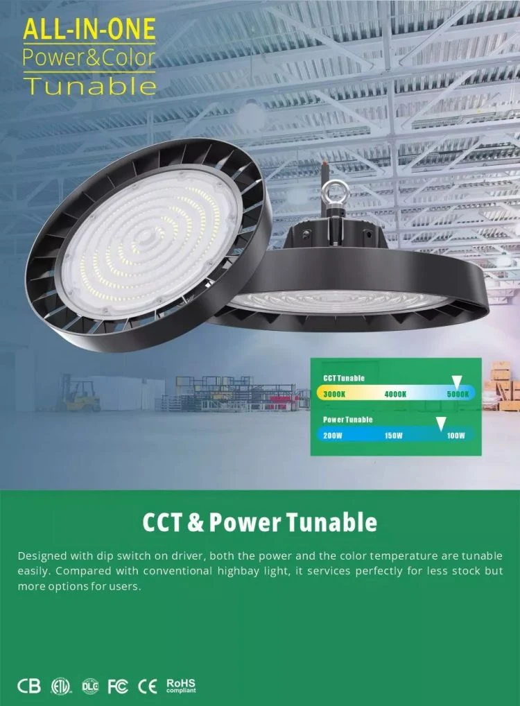 Factory Wholesale Price Commercial &amp; Industrial Lighting Canopy Light 100W 150W 200W UFO LED Smart High Bay Light