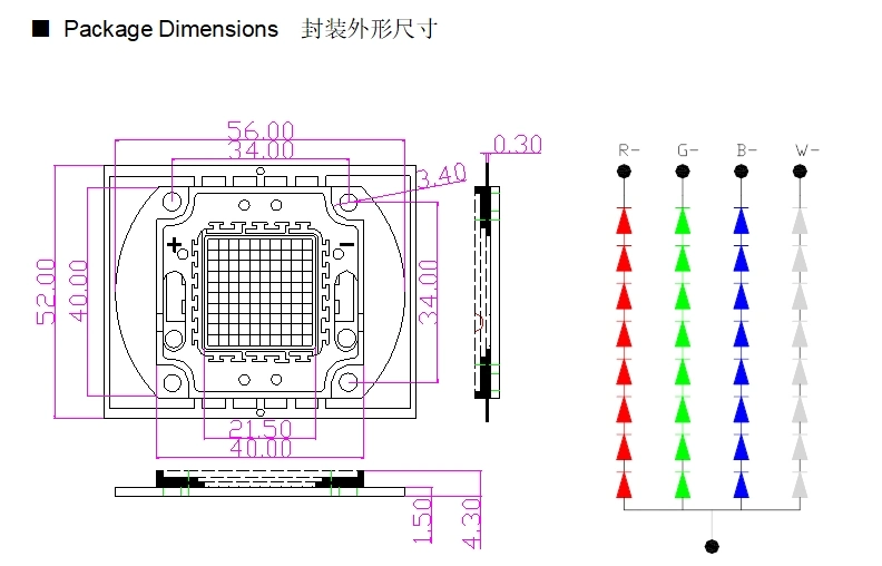 High Power 50W COB LED RGBW for Tunnel Light